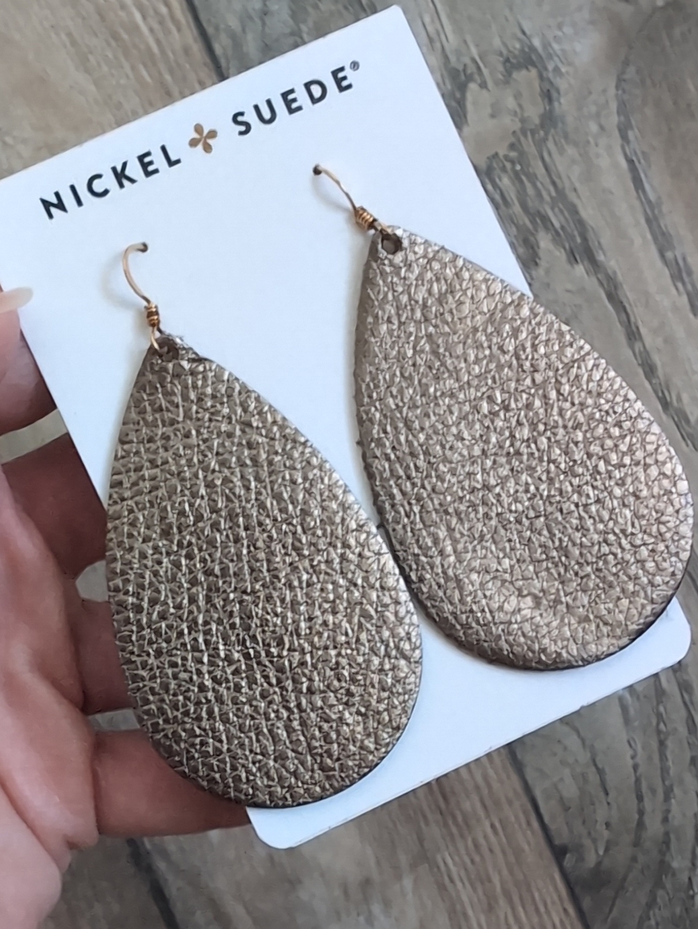 Nickel & Suede Bronze Beauty Leather Teardrop Earrings size Medium